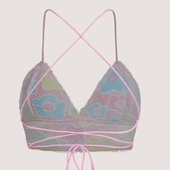 Super Cute Fuzzy Floral Halter Top SMALL - Picture 4 of 4